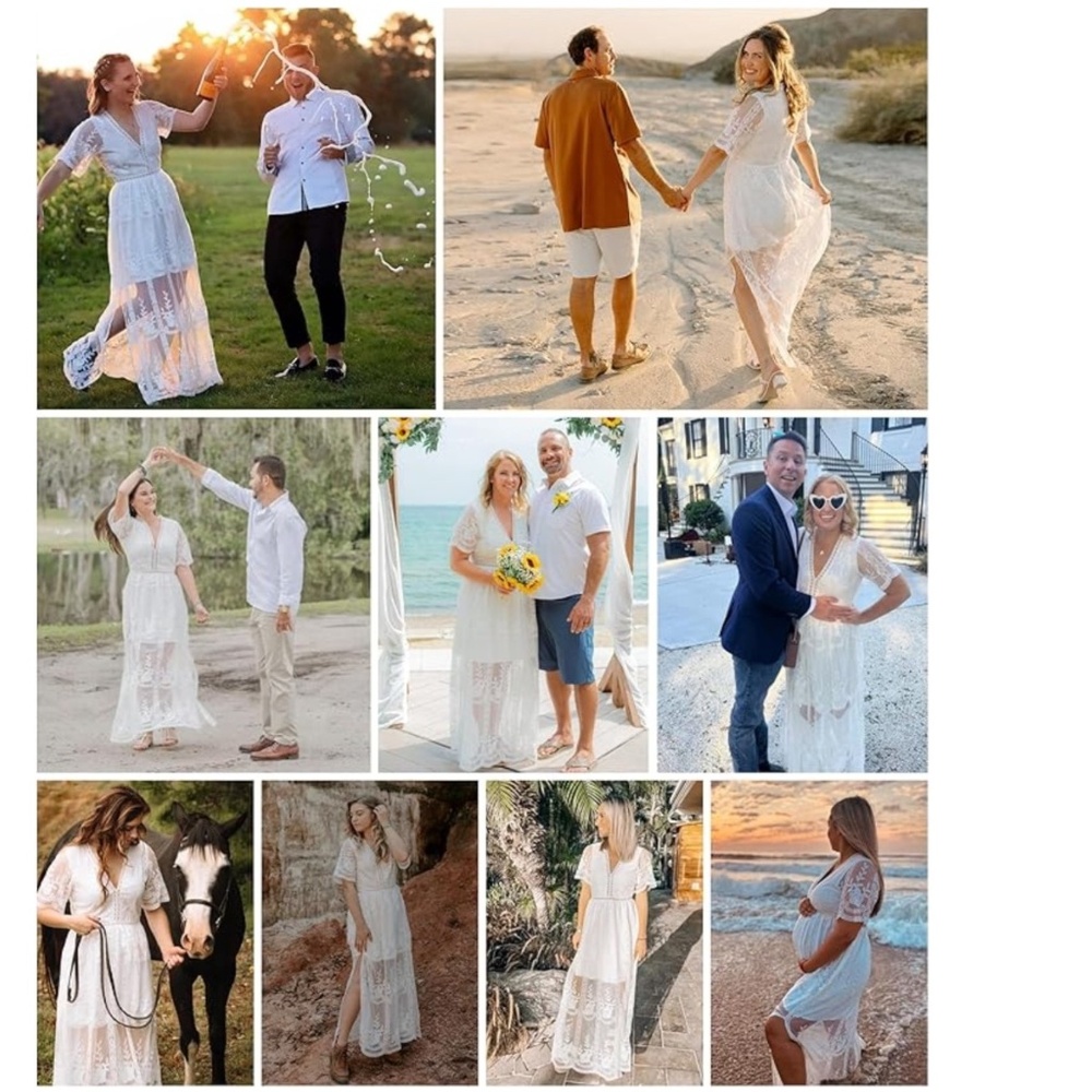 Womens V Neck Floral Embroidered Lace Maxi Dress - Picture 4 of 7